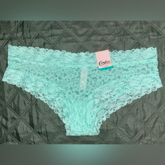 CANDIE'S Mint Lace Cheeky Panty, sz L, with matching Strapless Bandeau Bra, NWT - Picture 2 of 13